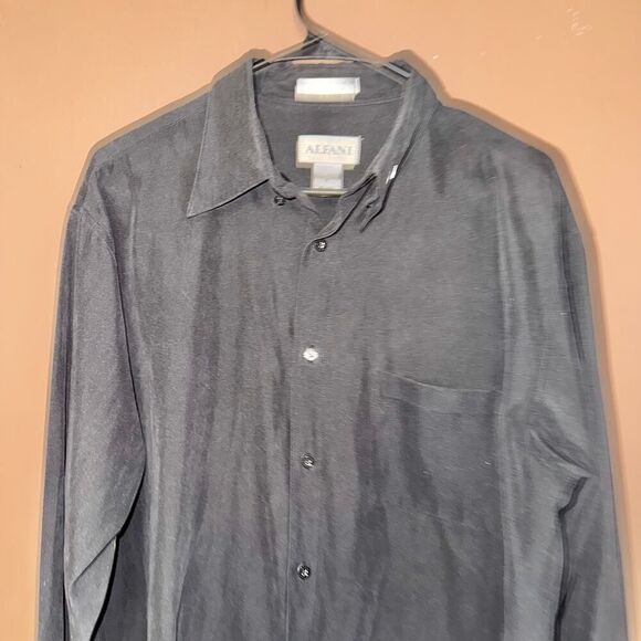 Alfani Men's Suede Blend Long Sleeve Button Down Dress Shirt Black Size Large - Picture 6 of 7